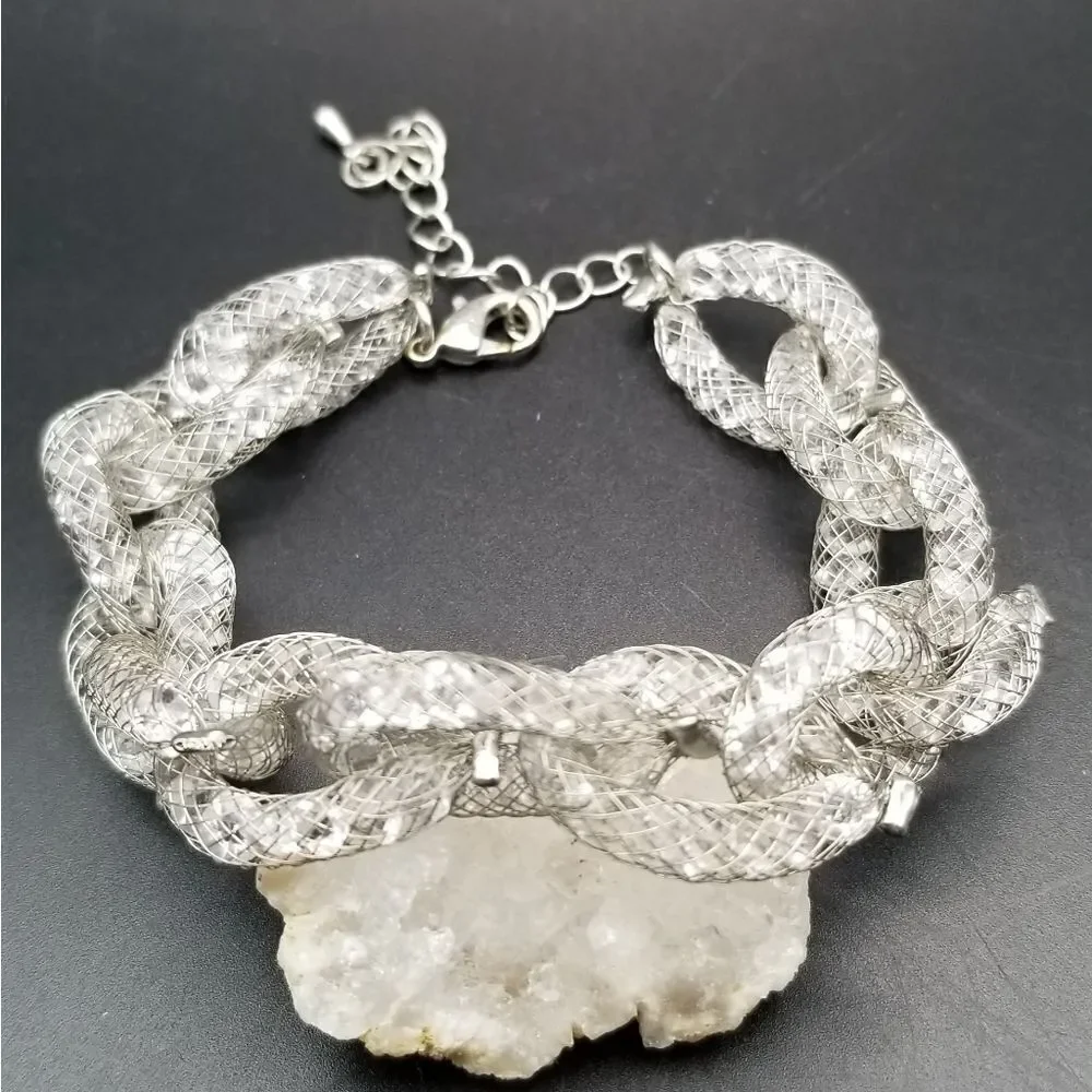 Iced Fishnet lace crystal filled twist bracelet. B429